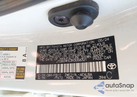 2024 Toyota Corolla Hybrid Le z USA, uszkodzony, nr VIN JTDBCMFE3R3058321